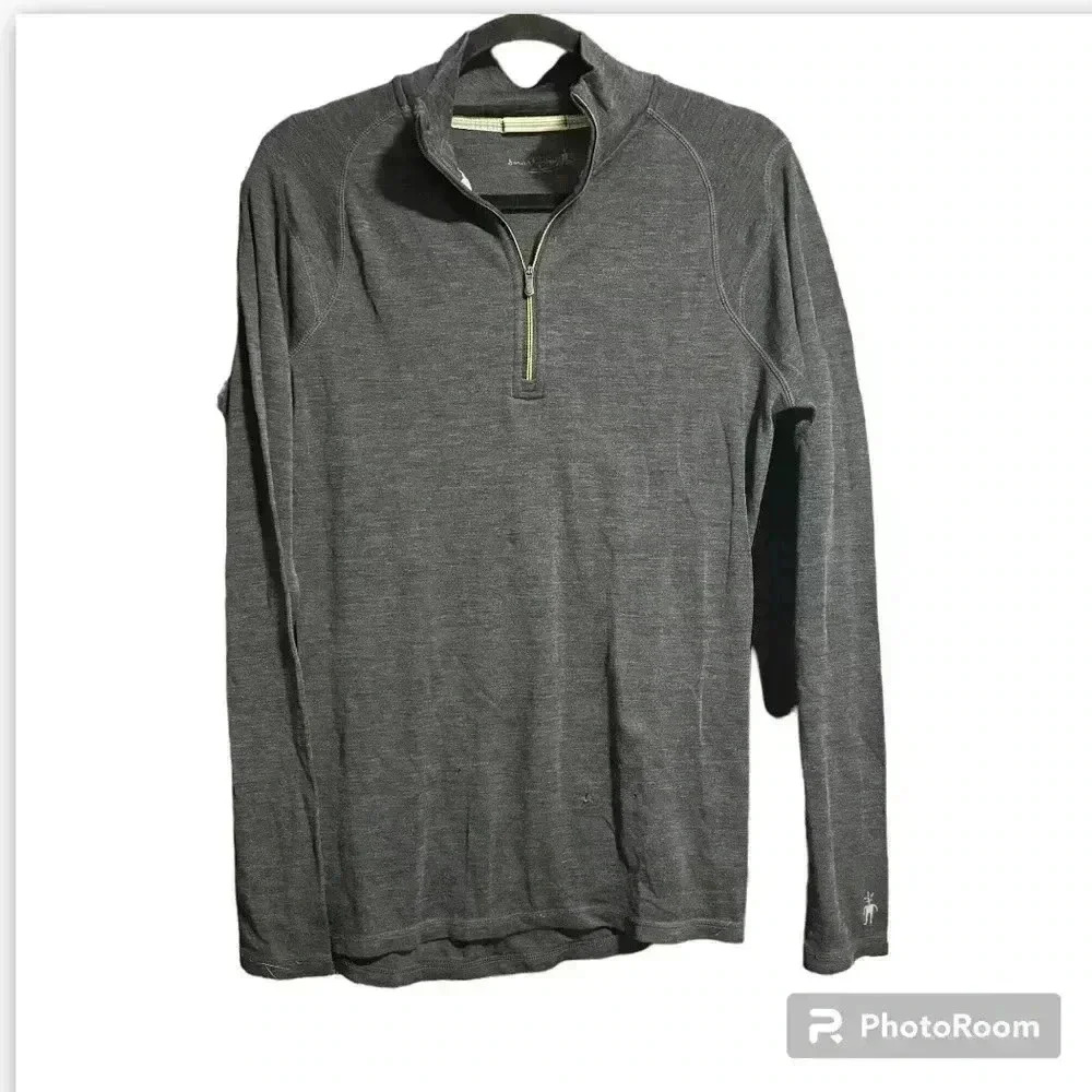 Smartwool Men's small gray quarter zip merino wool performance sweater pullover